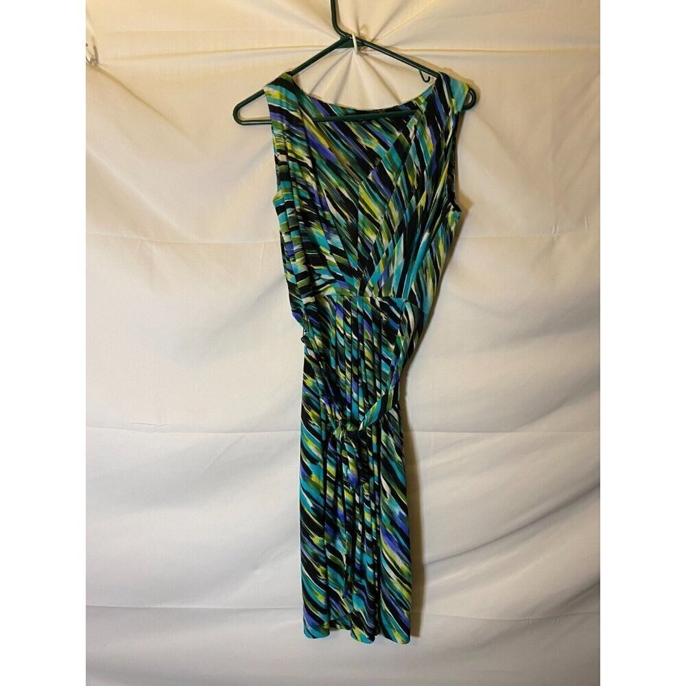 EVAN PICONE Women’s DRESS  SMALL GREEN STRIPE VNECK MIDI FIT FLARE SLEEVELESS